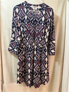 Holding Horses Size 10 Boho Geometric Rayon Tunic Dress Navy Purple
